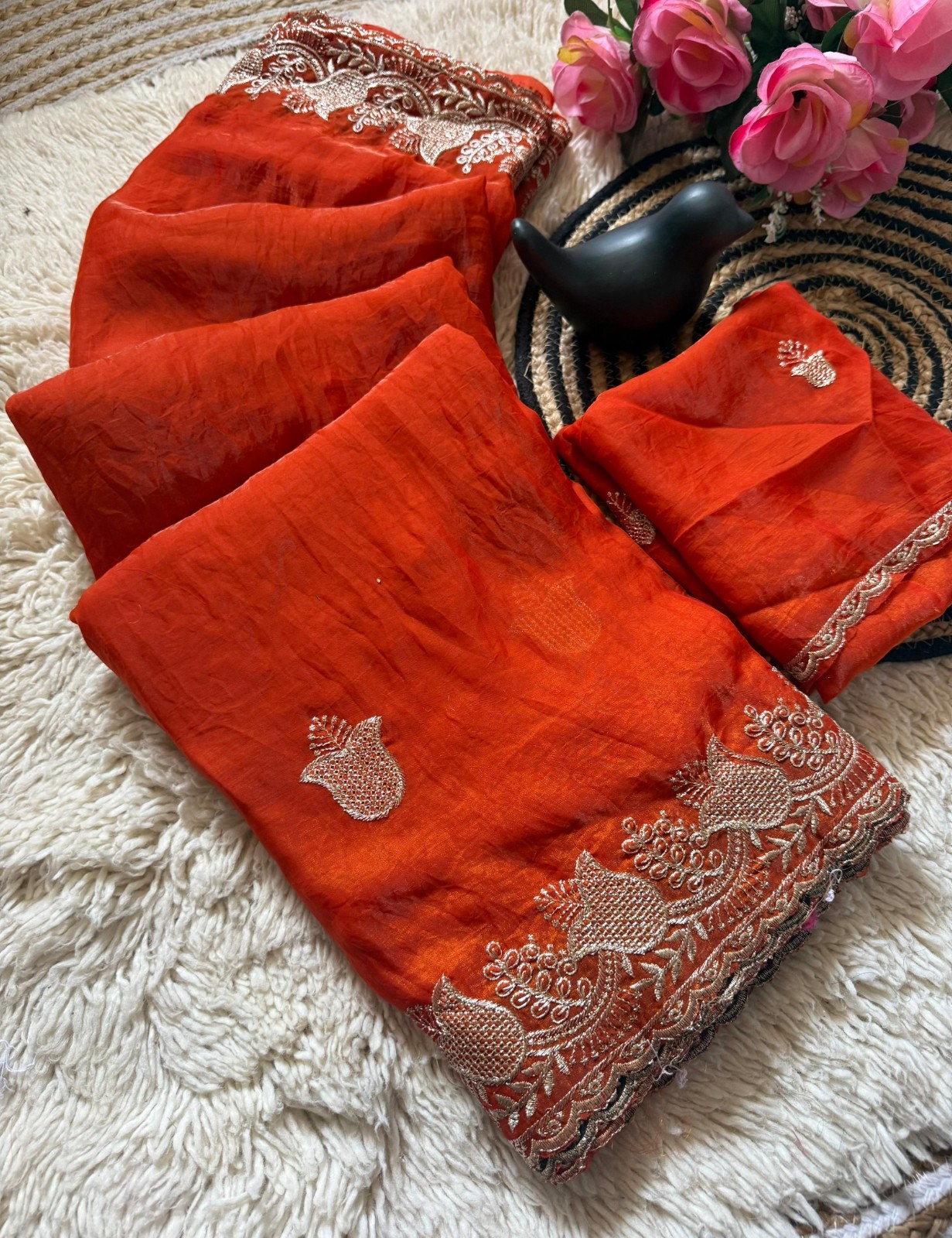 New space Fancy sartin silk saree with multi embroidery work in all saree