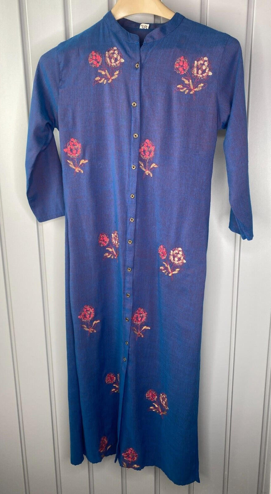 Straight Kurta Indian Design Tunic Womens Size XS to Small Side Slits Blue