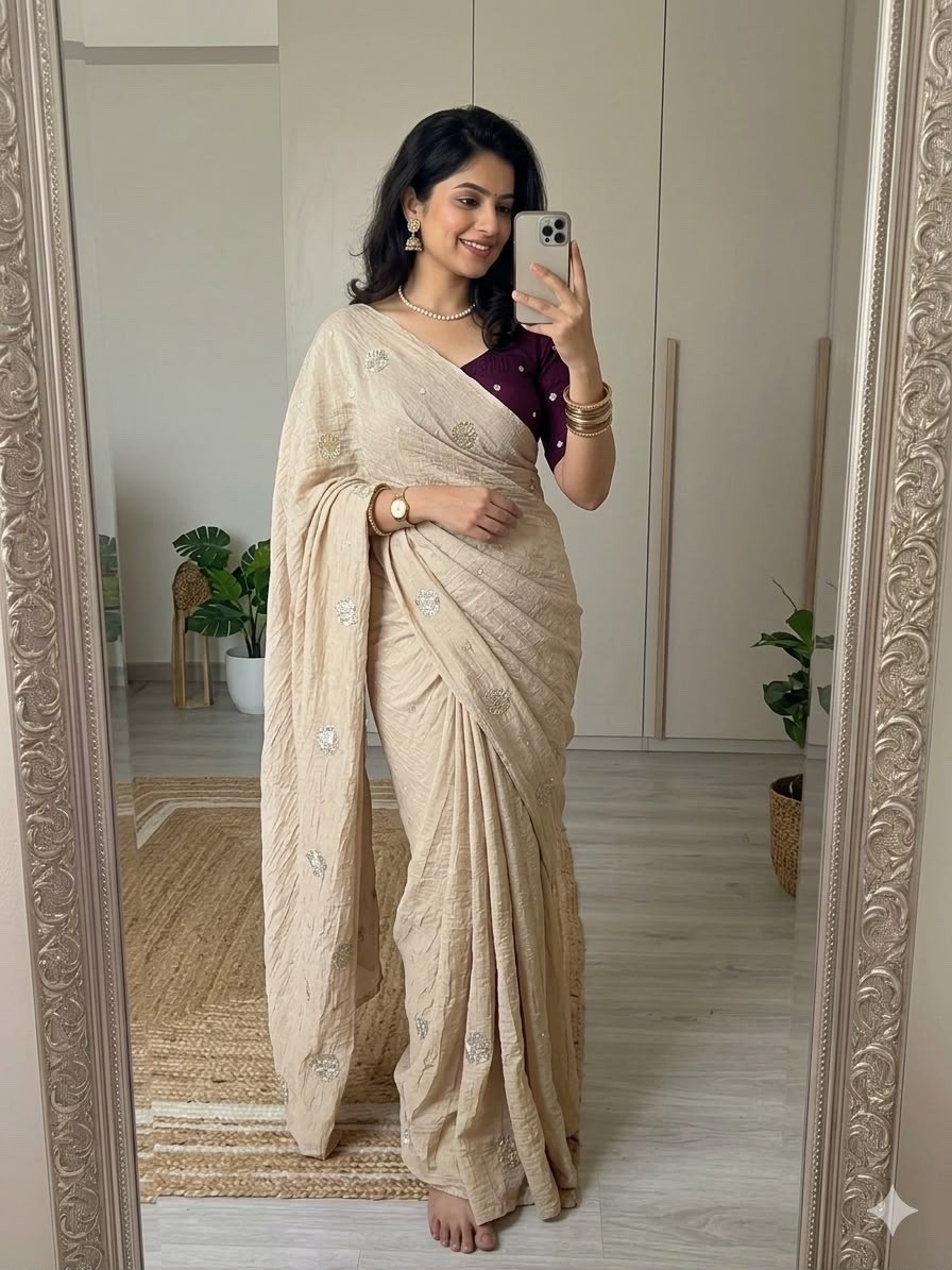 Women’s Rangoli Crush Saree with Sequence Embroidery Party Wear Ethnic Saree Set