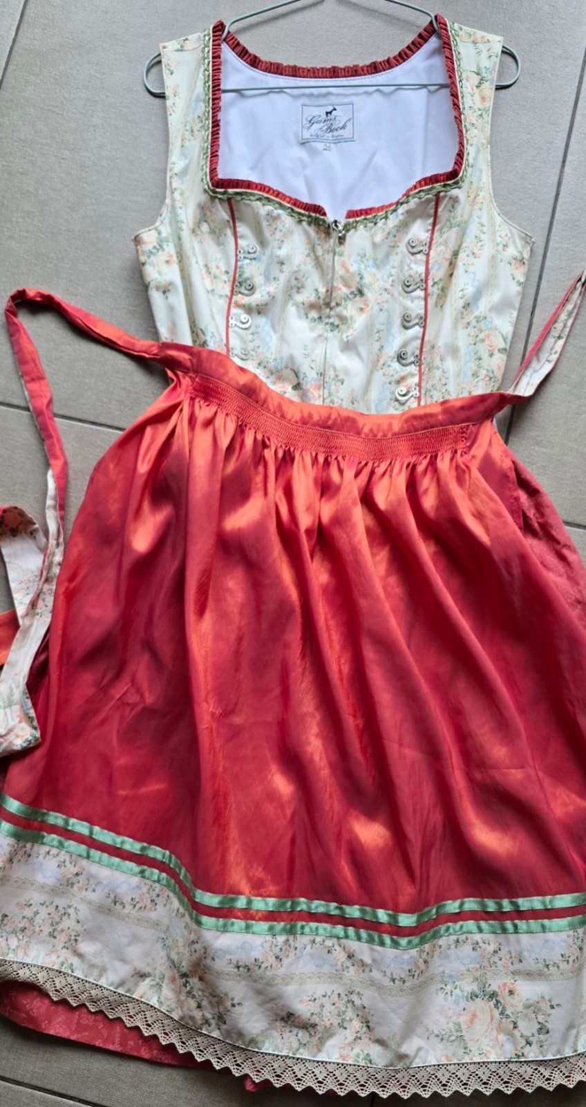 Gamsbock Dirndl Dress Authentic Bavarian Trachten Red Floral Oktoberfest Size 42
