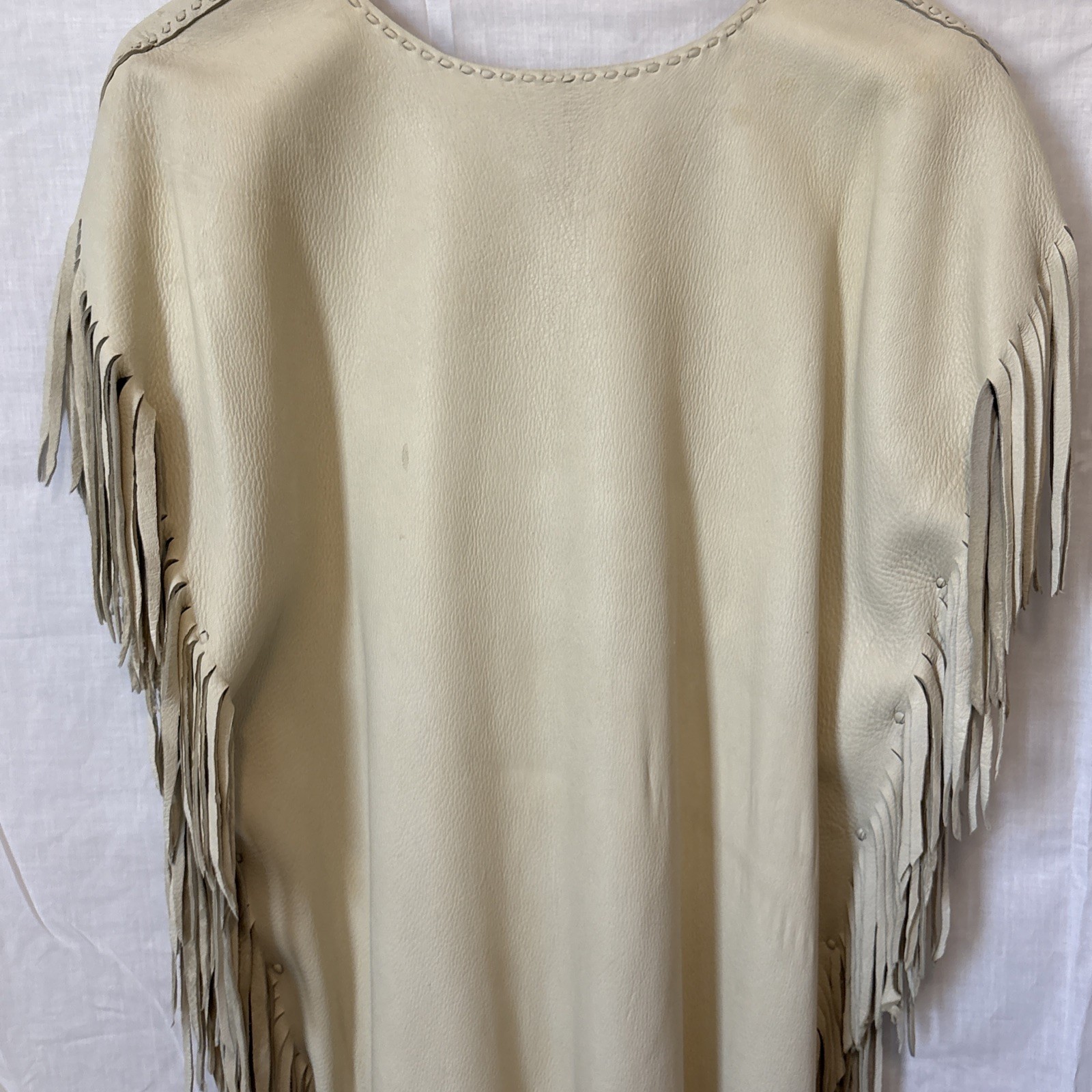 Native American Ivory DoeSkin Beaded Horse Hair Fringe Wedding Dress Medium 8-10