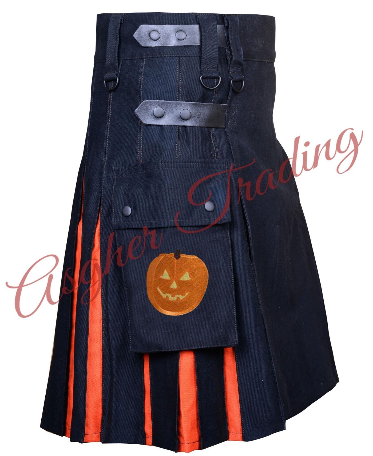 Handmade Halloween Theme Hybrid Utility Kilt Leather Straps Custom Size Kilt