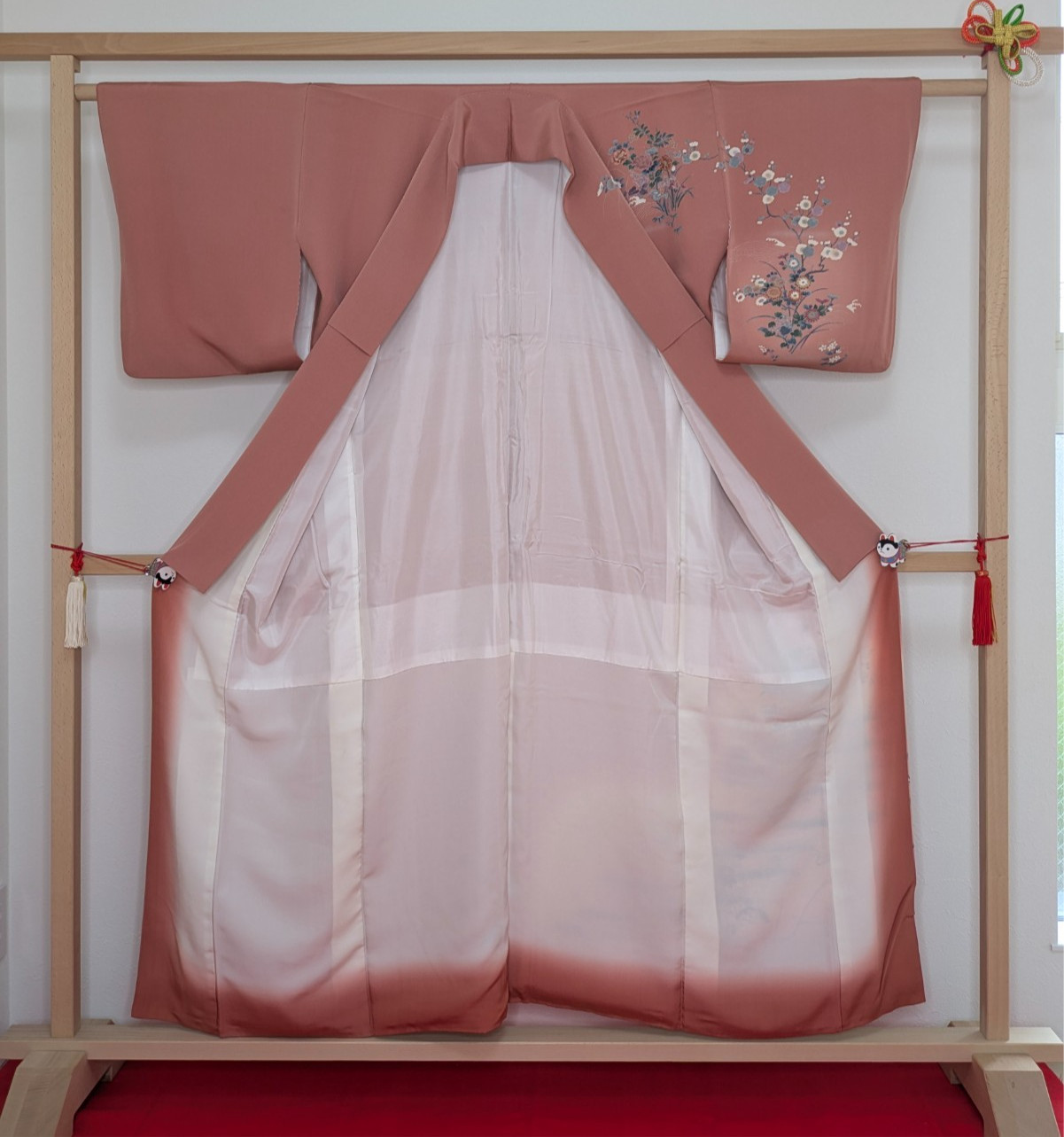 Authentic Japanese Kimono Silk Homongi Pink Colored Floral Birds Treasure Luxury