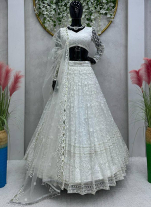 White Gorgeous Party Wear Soft Net lehenga choli with thread sequin work