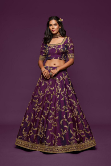 Latest Heavy Art Silk Purple Lehenga Choli With Dupatta For Wedding Function