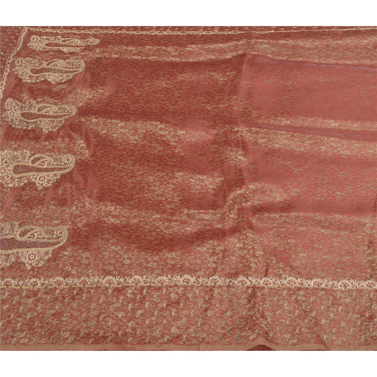 Sanskriti Vintage Golden Red Sarees Art Silk Handmade Woven Ethnic Sari Fabric