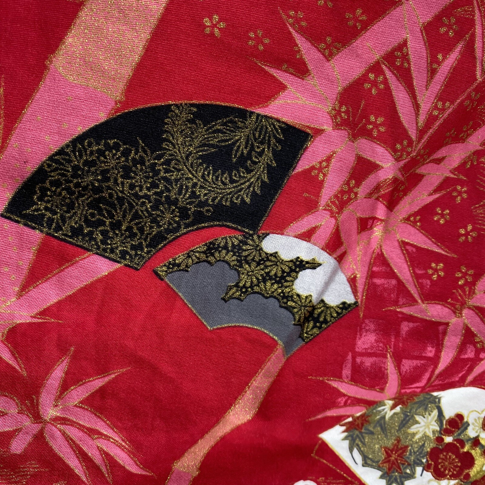 Kimono Yukata Long Red and Pink Cotton Made in Japan Folding Hand Fans & Bamboo