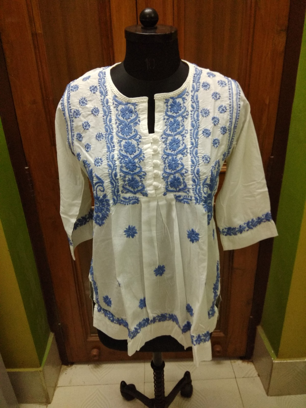 100% COTTON M 40″ HANDMADE KURTI CROCHET BUTTON ETHNIC KURTA CHIKAN EMBROIDERY