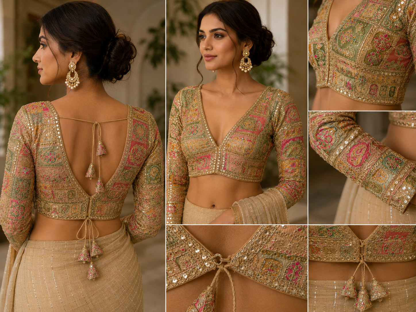 Silk Patchwork Embroidery Blouse Readymade Indian Designer 9 Colors Sz 38
