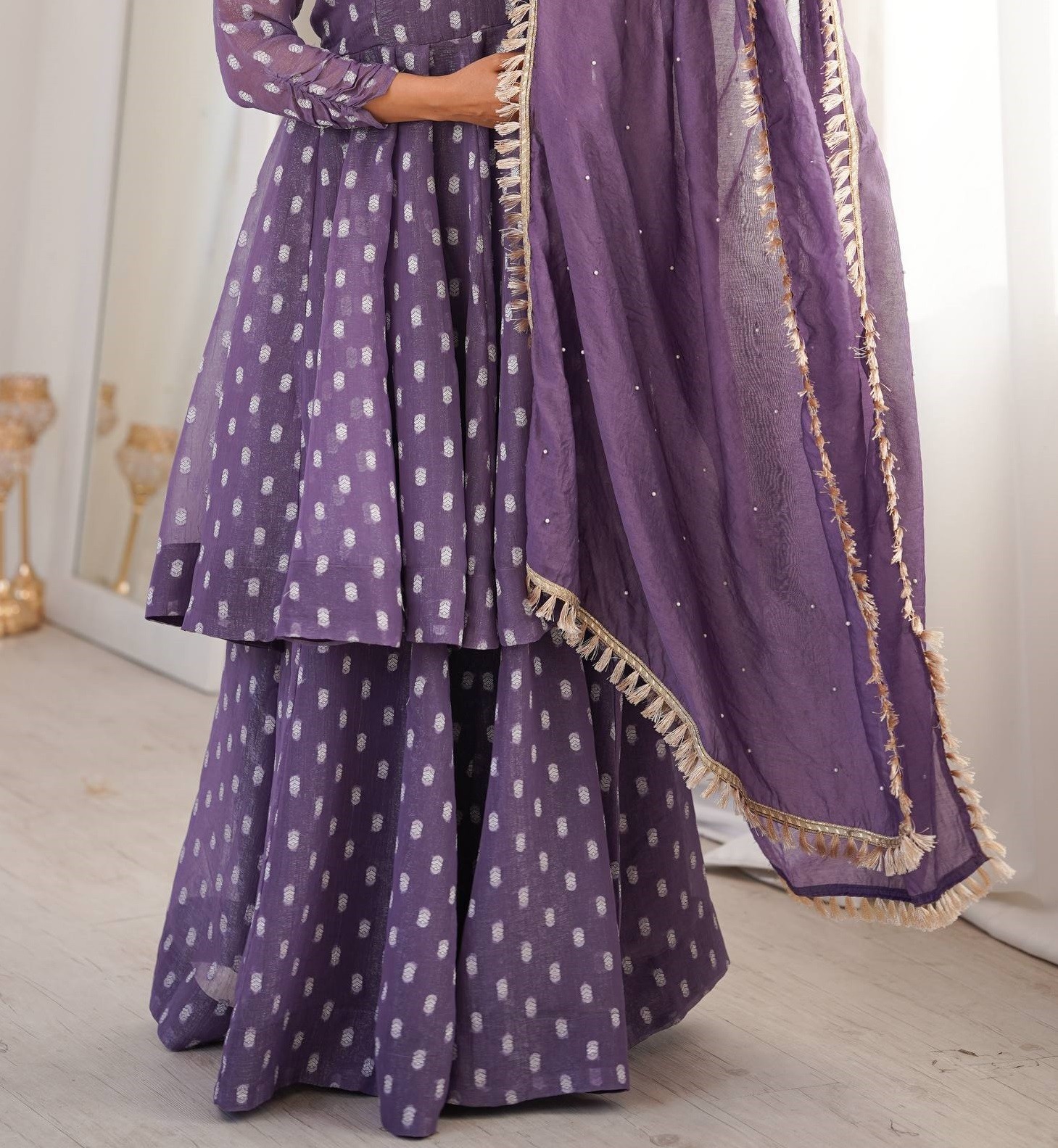 Latest Heavy Crunchy Silk Purple Top Palazzo With Dupatta For Ethnic Wear