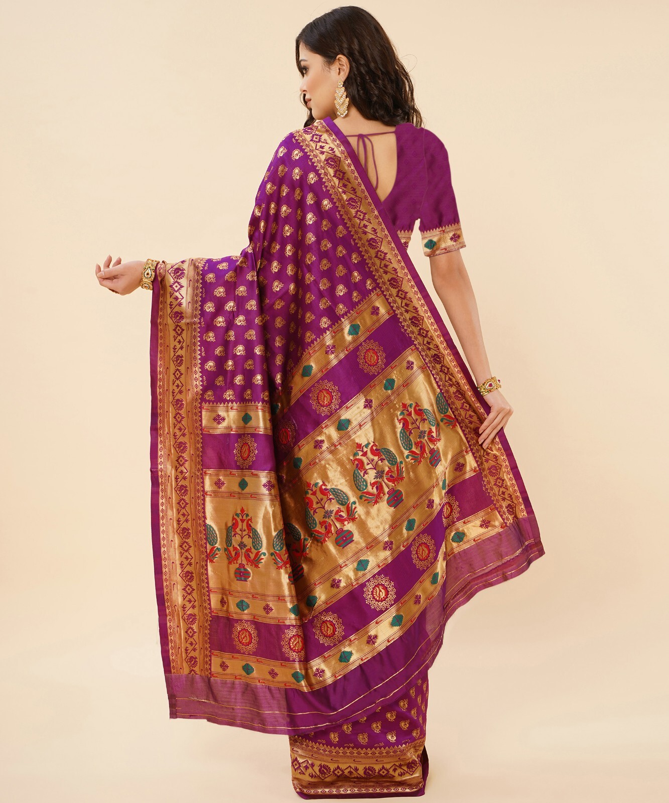 Areca Designer Paithni Brocade Mor saree blouses women Saree Cut – 5.5 Meter
