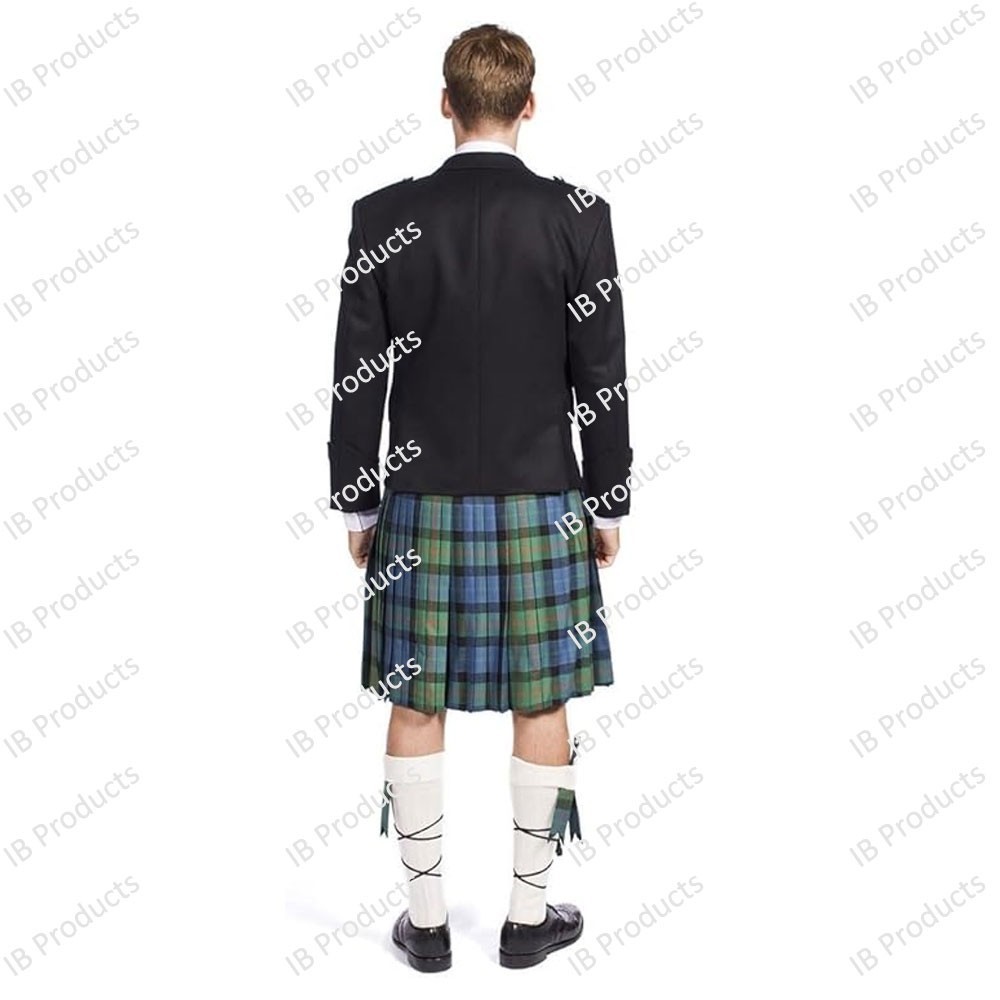 IB Formal Men’s Scottish Wool Argyle Kilt Jacket Smart Tailored Long Sleeve Coat