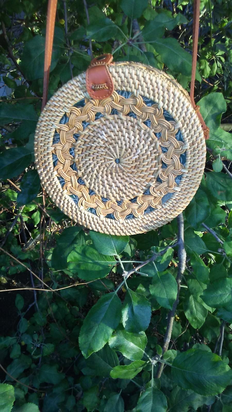 Unique Handwoven Round Rattan attagrass grass Straw bag bali