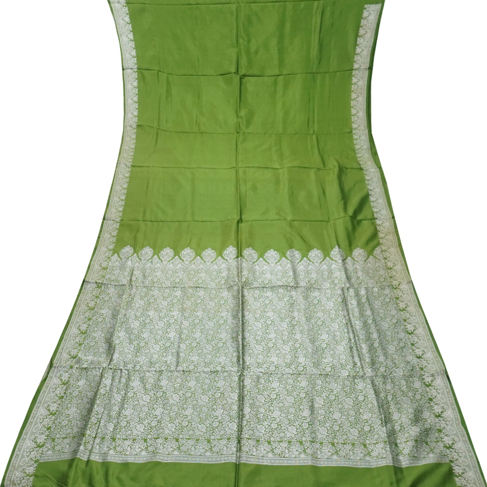 Vintage Green Sarees 100% Pure Silk Woven Indian Sari 5YD Decor Craft Fabric