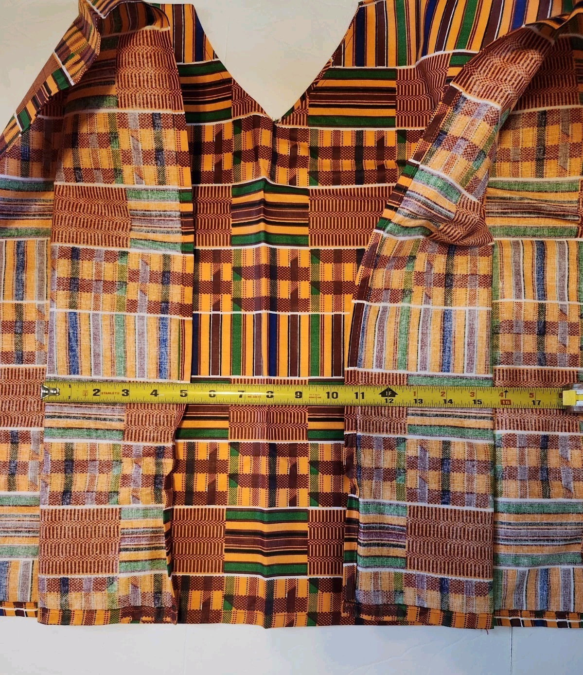 Vintage African Java Wax Cloth Kente Pattern Dashiki Shirt Traditional Ethnic