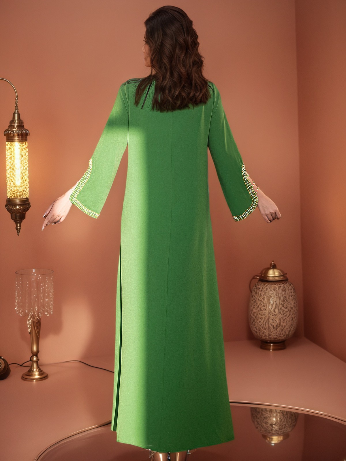 New Women Beaded Dress Elegant Arab Loose Abaya Muslim Kaftan Dubai Party Gown