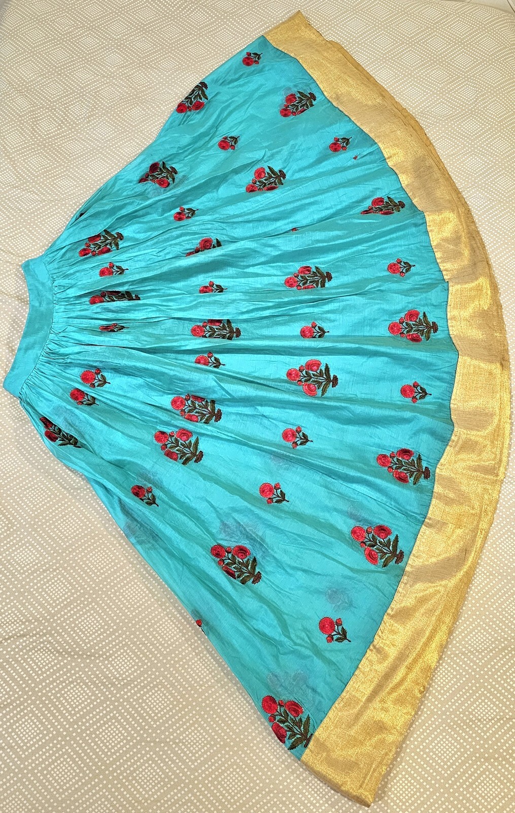 Girls Hot Pink Embroidered Top & Turquoise Blue Lehenga with Dupatta