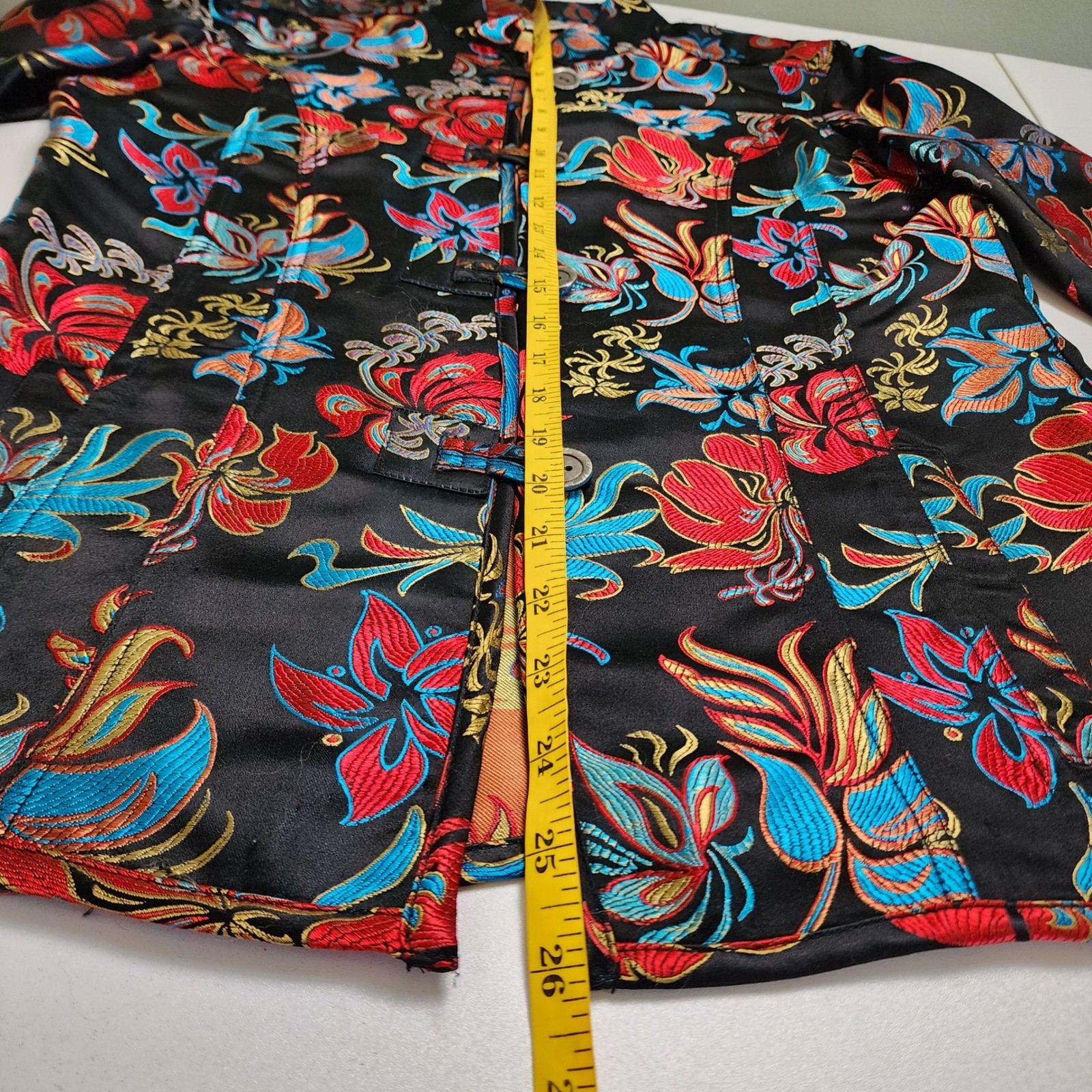 Chicos Womens Silk Blend Floral Jacquard Jacket Size Small Mandarin Collar Asian
