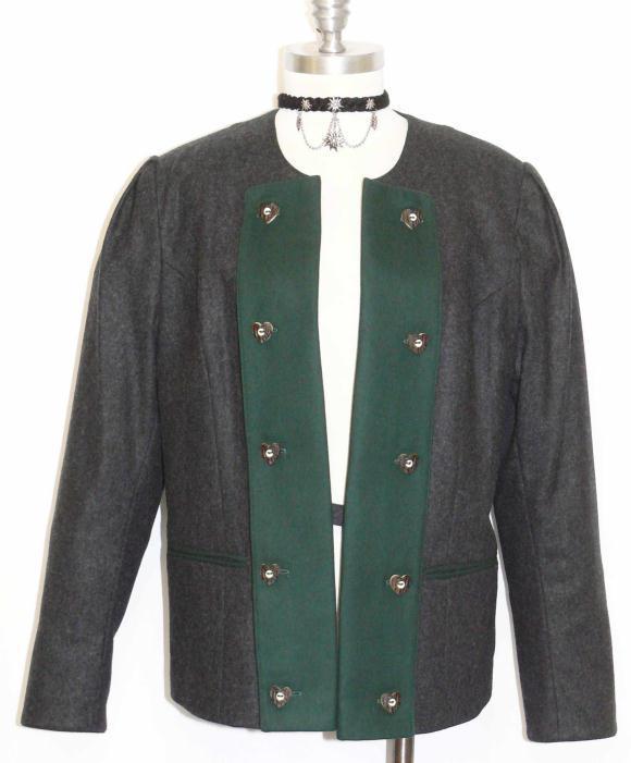 BLACK WOOL JACKET Women German Dirndl Hunting Western Over Coat B42″ 12 M