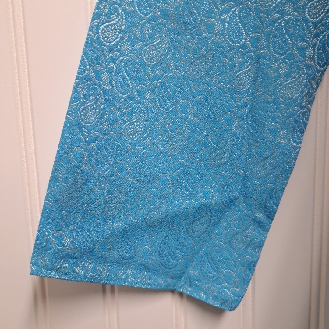 NWT Manyavar Kurta Mens Medium M 38 Blue Paisley Jacquard Silk Indian Pakistani