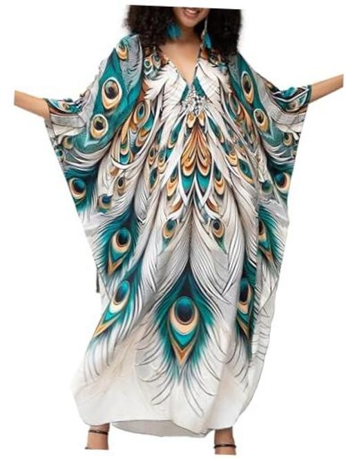 Kaftan Dress for Women,Plus Size Hawaiian Batwing Sleeve Beach Cover Up