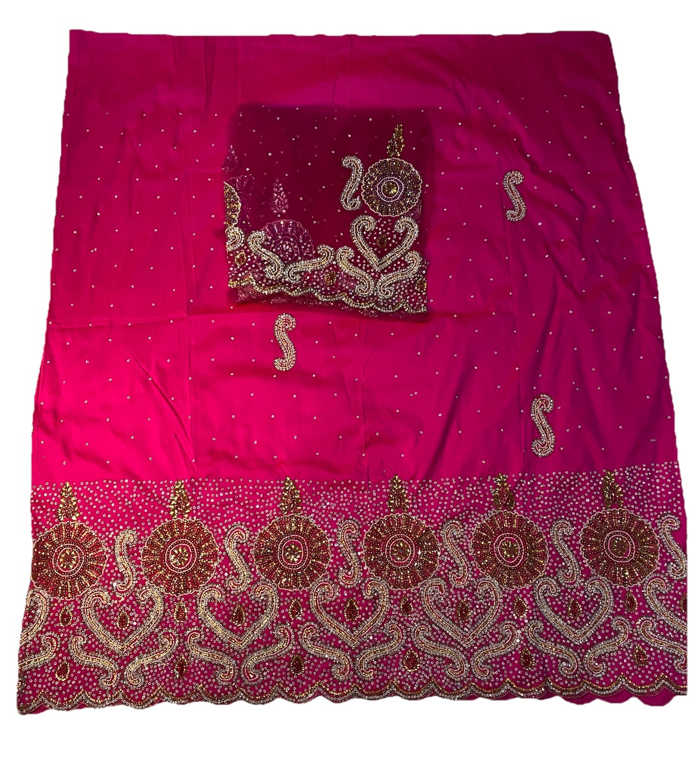 Pink Gold Heavy Beaded crystal stone silk Indian George fabric & designer blouse