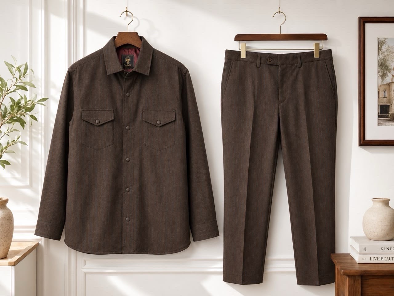 Nigeria/Africa Men’s Traditional 2pc Safari Brown Pinstripe Waist 44in-wedding