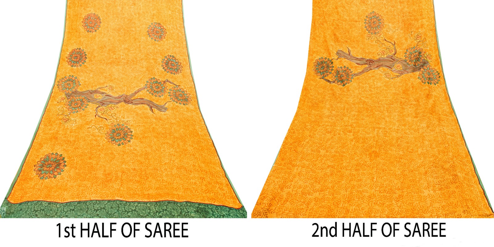 Sanskriti Vintage Mustard Yellowpure Georgette Sarees Floral Print 5.5+Yd Fabric