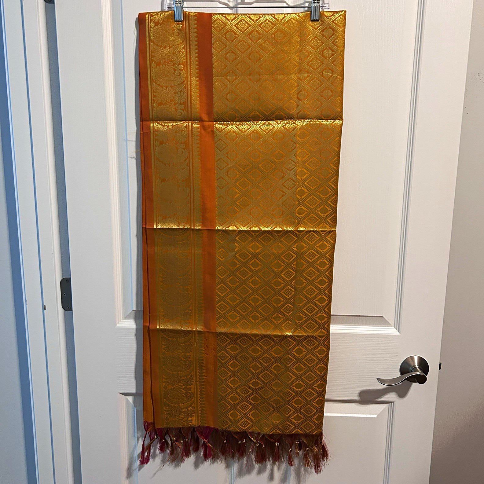 Indian Banarasi Style Brocade Dupatta Shawl Gold Metallic Zari Wedding Wrap 76”
