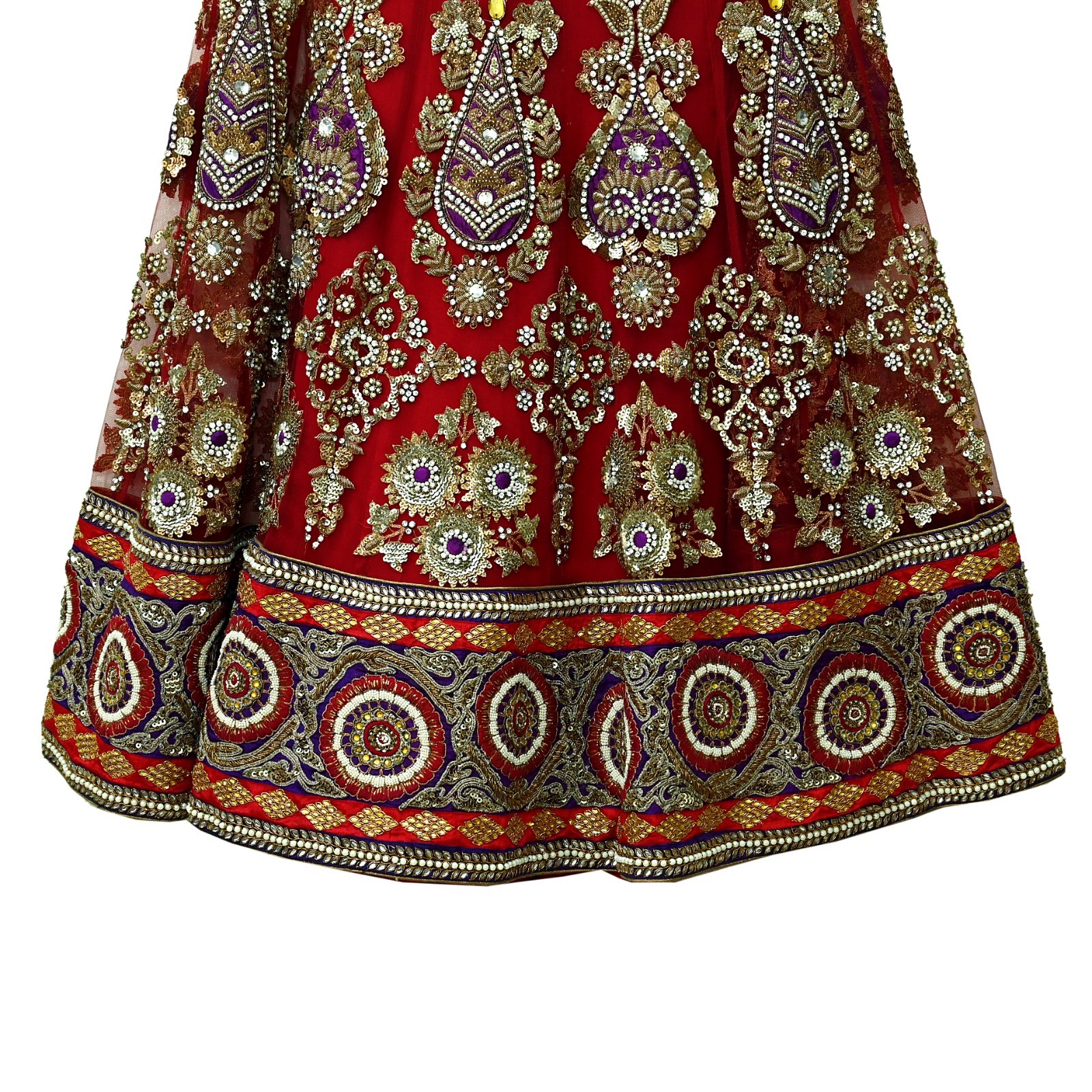 Indian Heavy Wedding Red Net Hand Embroidered Lehenga/Skirt Designer By Anamika