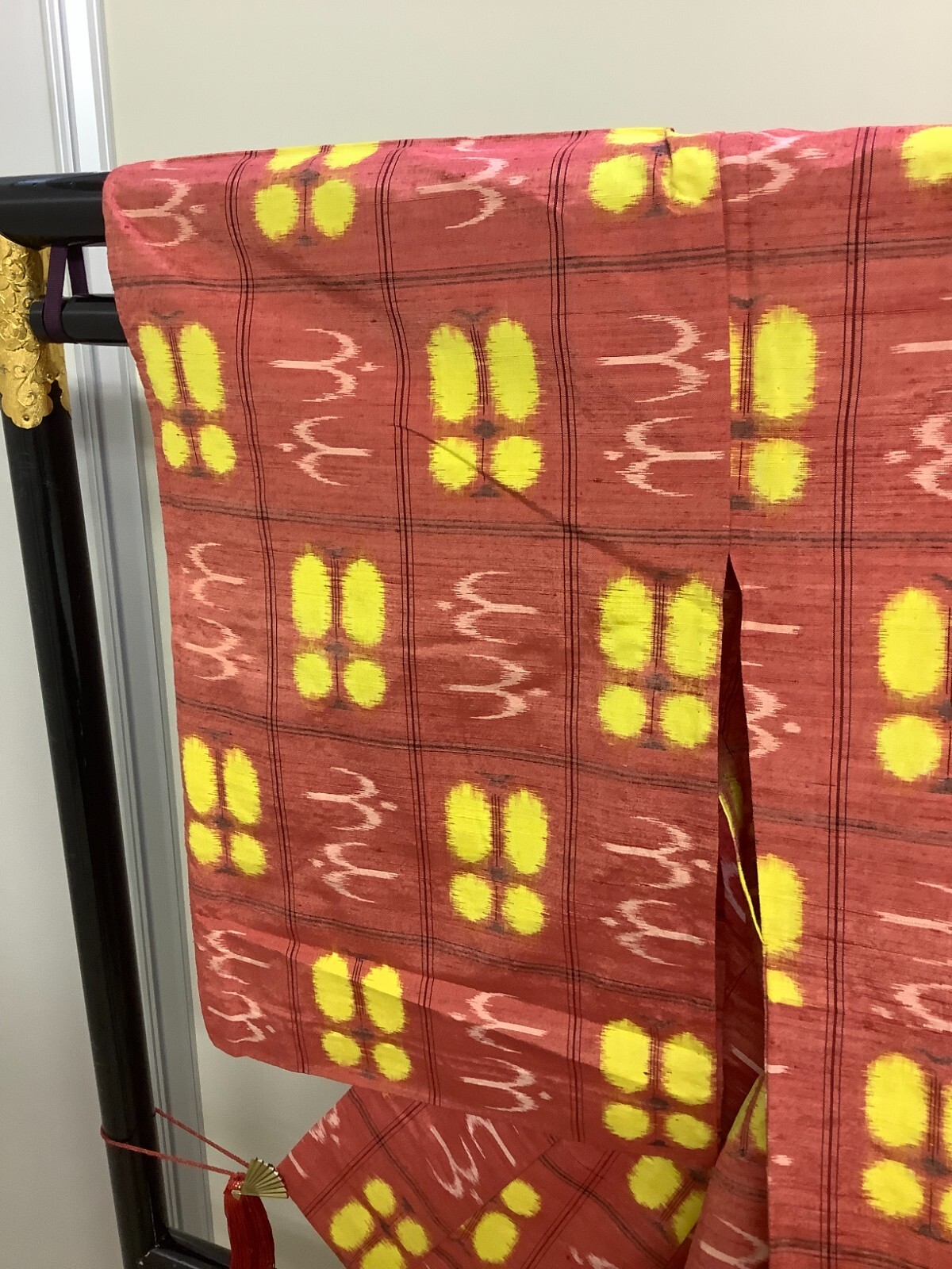 Japanese Vintage Kimono Pure Silk red Tumugi Expensive Dirt Height 62.99in