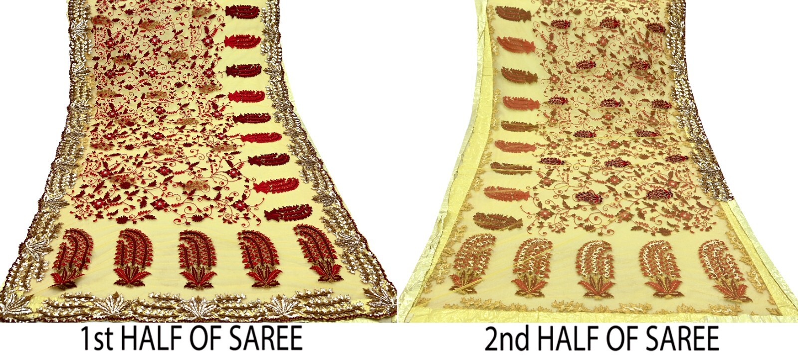 Pre-Owned Sari Mustard Net/Mesh Hand Embroidered Designer Manish Malhotra Sarees