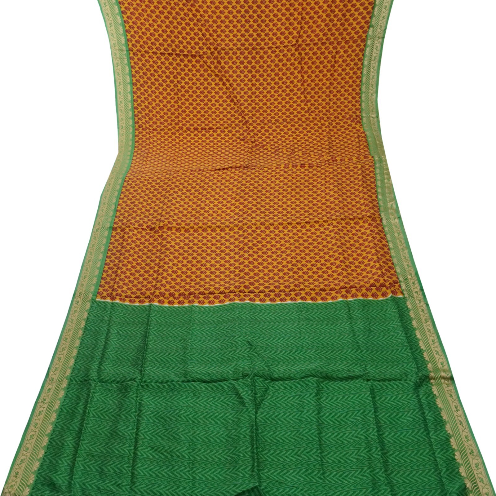 Vintage Mustard Sarees 100% Pure Silk Printed Indian Sari 6YD Decor Craft Fabric