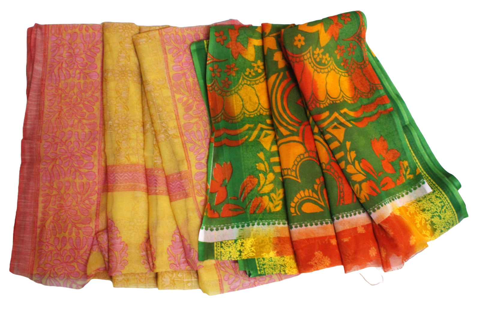 Orange Dress Sari Indian Women Wrap Used Home Decor Printed Curtain Drape Saree