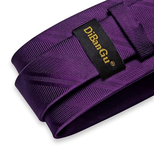 Mens Tie Set Silk Solid Paisley Necktie and Pocket Square Dark Purple