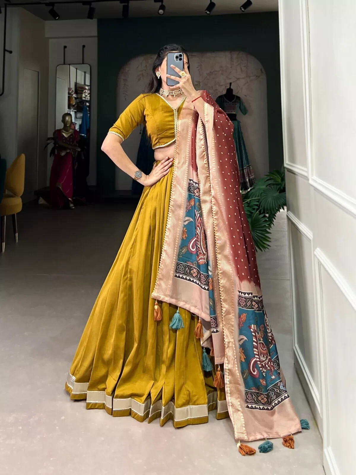 Latest Chinon Silk Lehenga Choli With Tussar Silk Dupatta For Wedding & Party