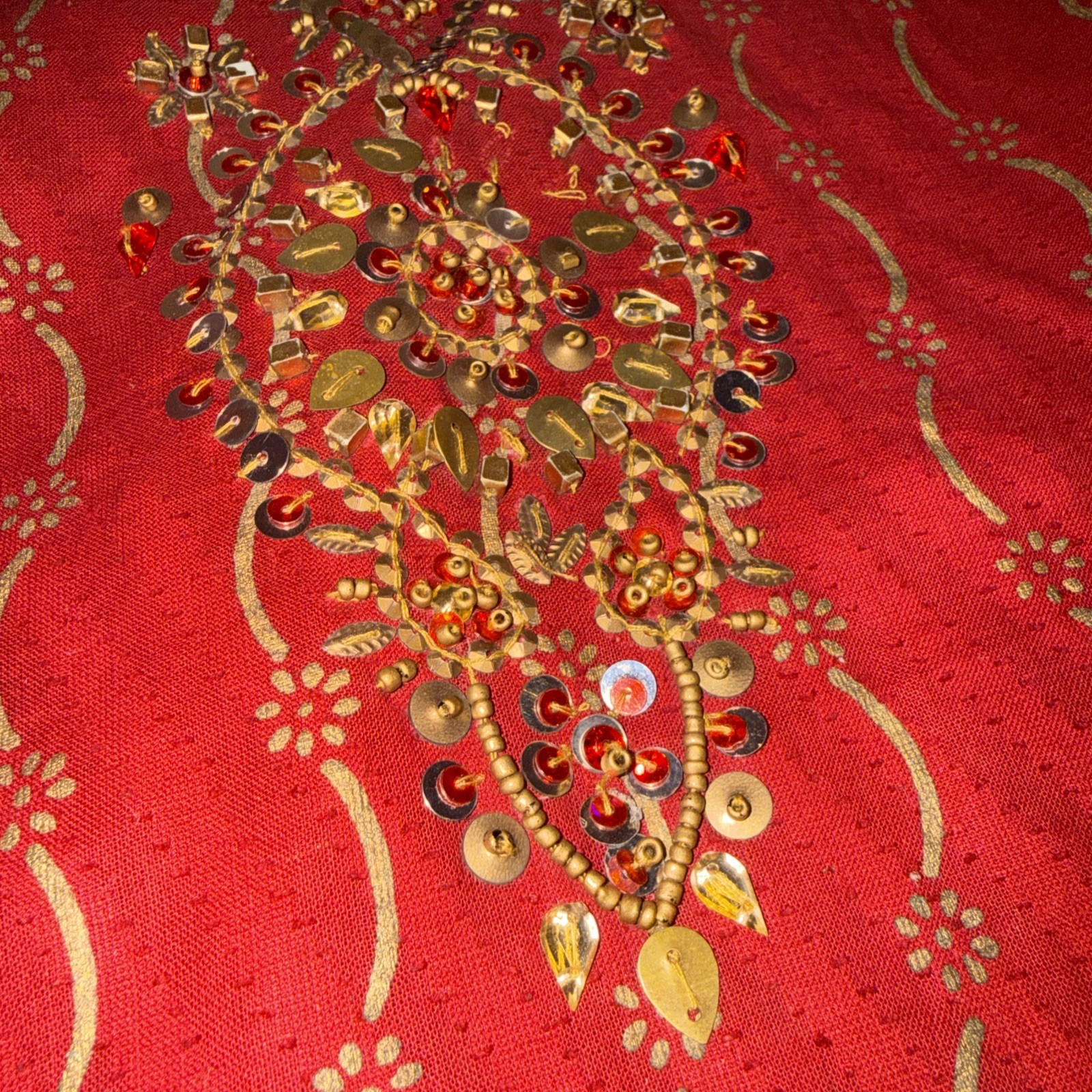 Dark Red Velvet 3/4 Sleeve Tunic Gold Metallic Thread Embroidery Boho Top Size 2