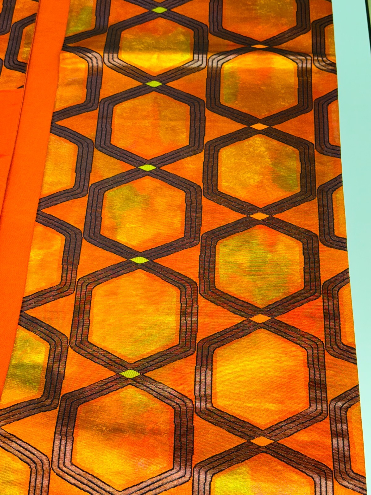 Japanese Vintage Kimono Fukuro Obi silk Orange expensive tradition 170×12.2in