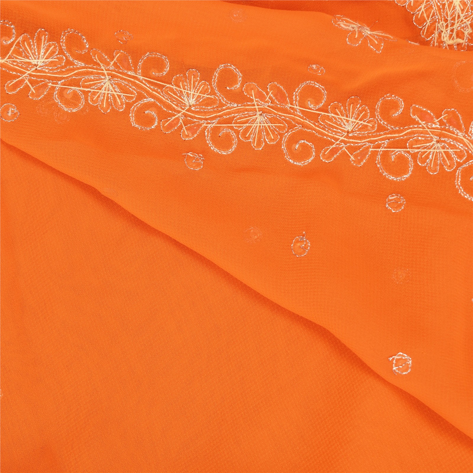 Sanskriti Vintage Orange Saree Pure Georgette Silk Hand Beaded Fabric Sari
