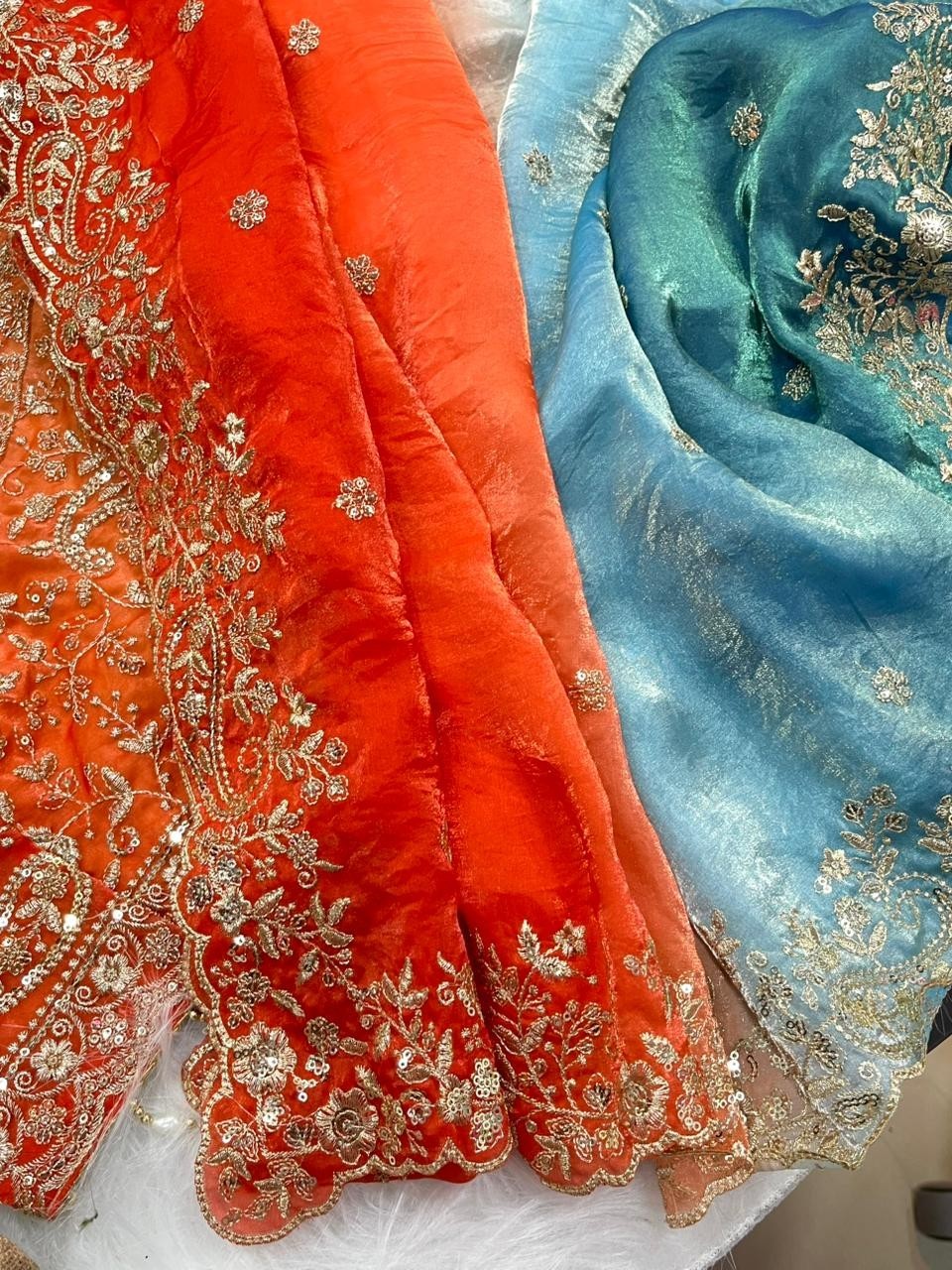 Ready to Wear Fendy Satin Saree with Heavy Sequin Embroidery | Designer Border &