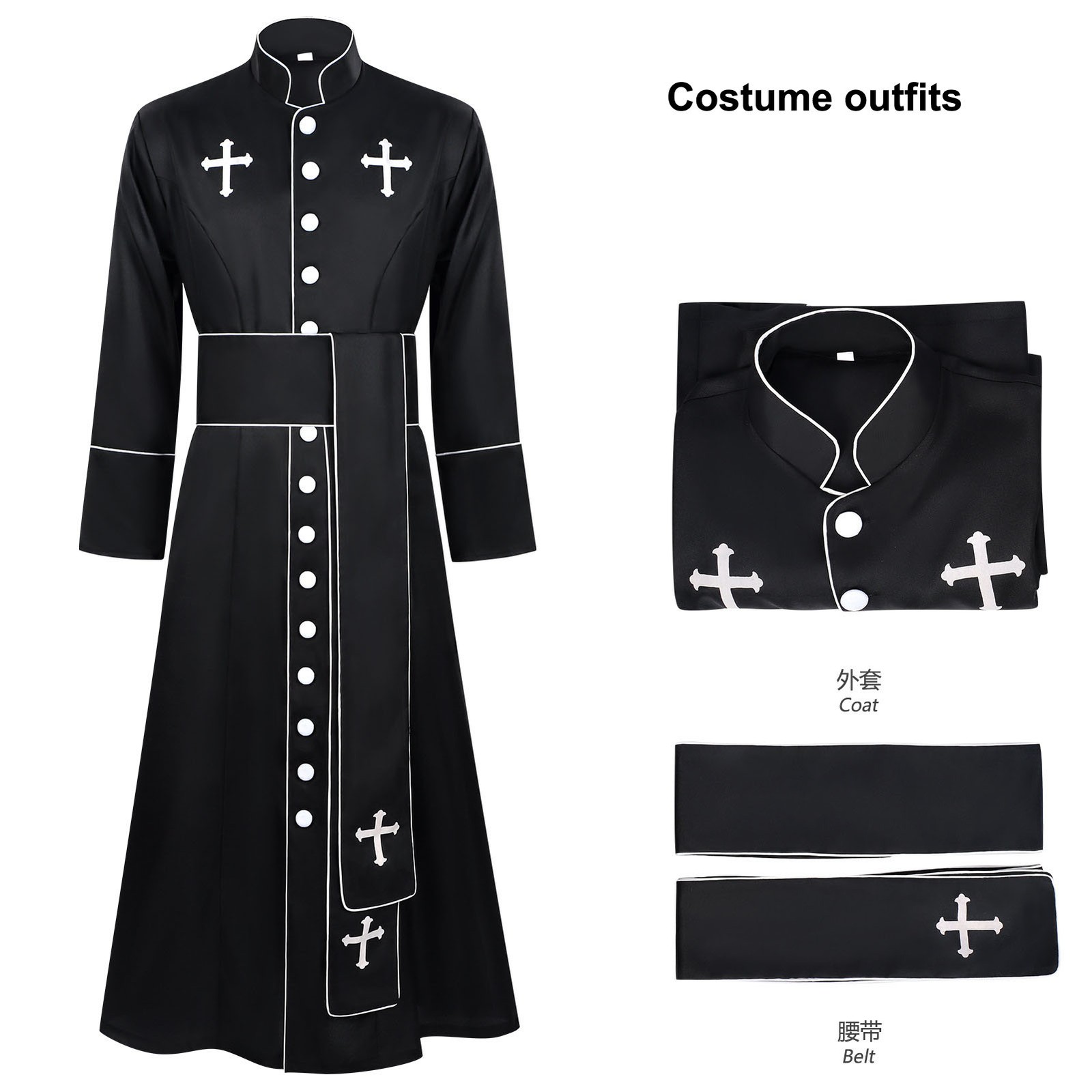 Medieval Priest Cosplay Costume Thobe Man Islamic Muslim Robe Halloween XS-5XL
