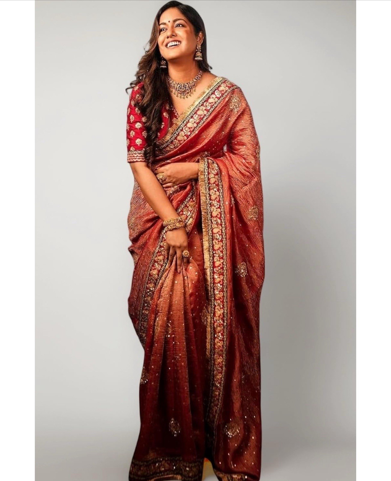 JULEE Women’s Twill Net Embroidred Saree (Crush-New)