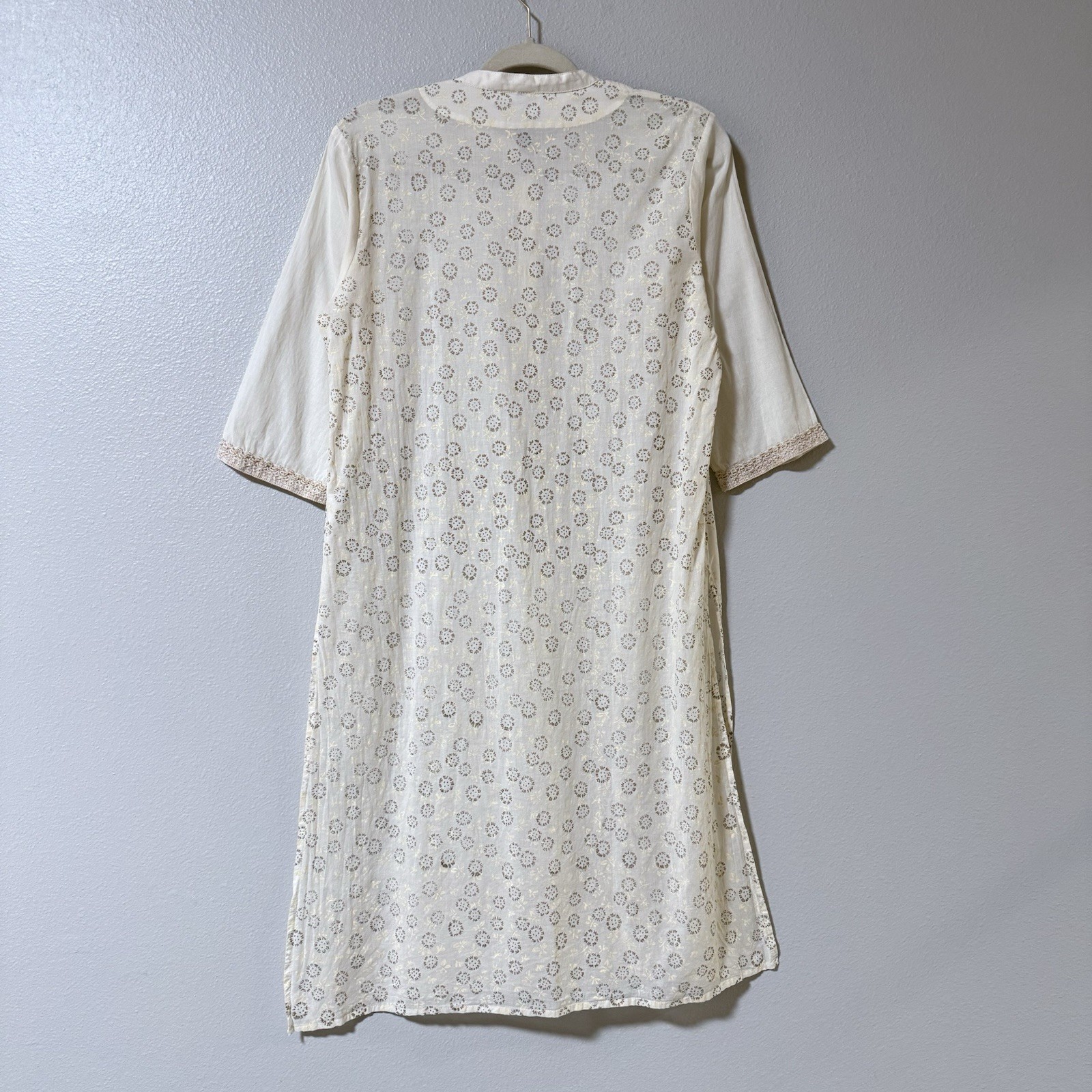 Women’s Kurta Ivory Gold Floral Printed Mandarin Collar Size 38