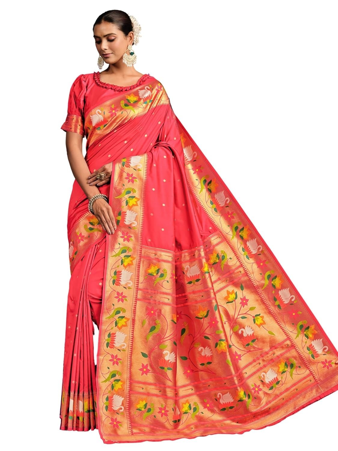 Women’s Pure Silk Paithani Woven Saree With Blouse Piece