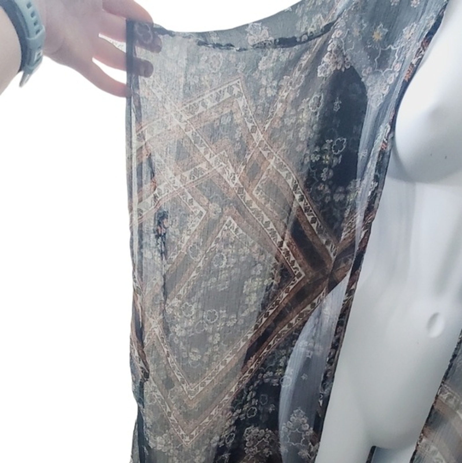 Womens American Eagle Black Sheer Boho Floral Kimono Open Front Cardigan sz Sm
