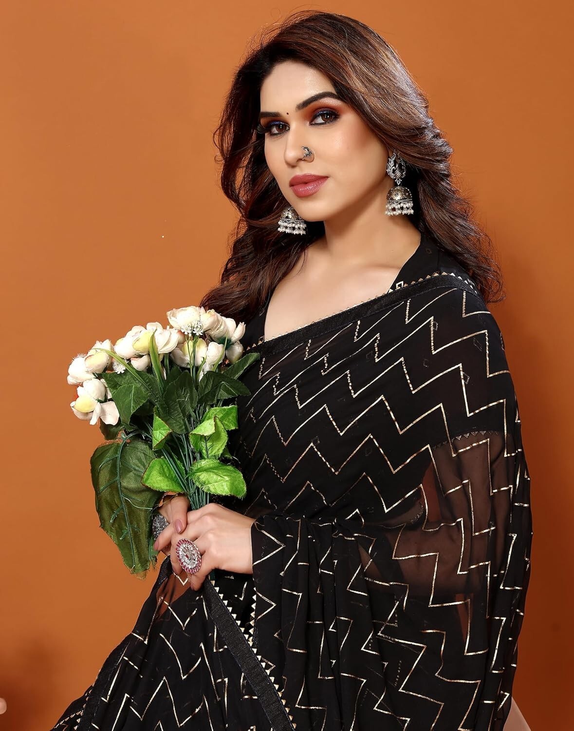 Women’s Foil Printed Georgette Saree with Unstitched Blouse Piece