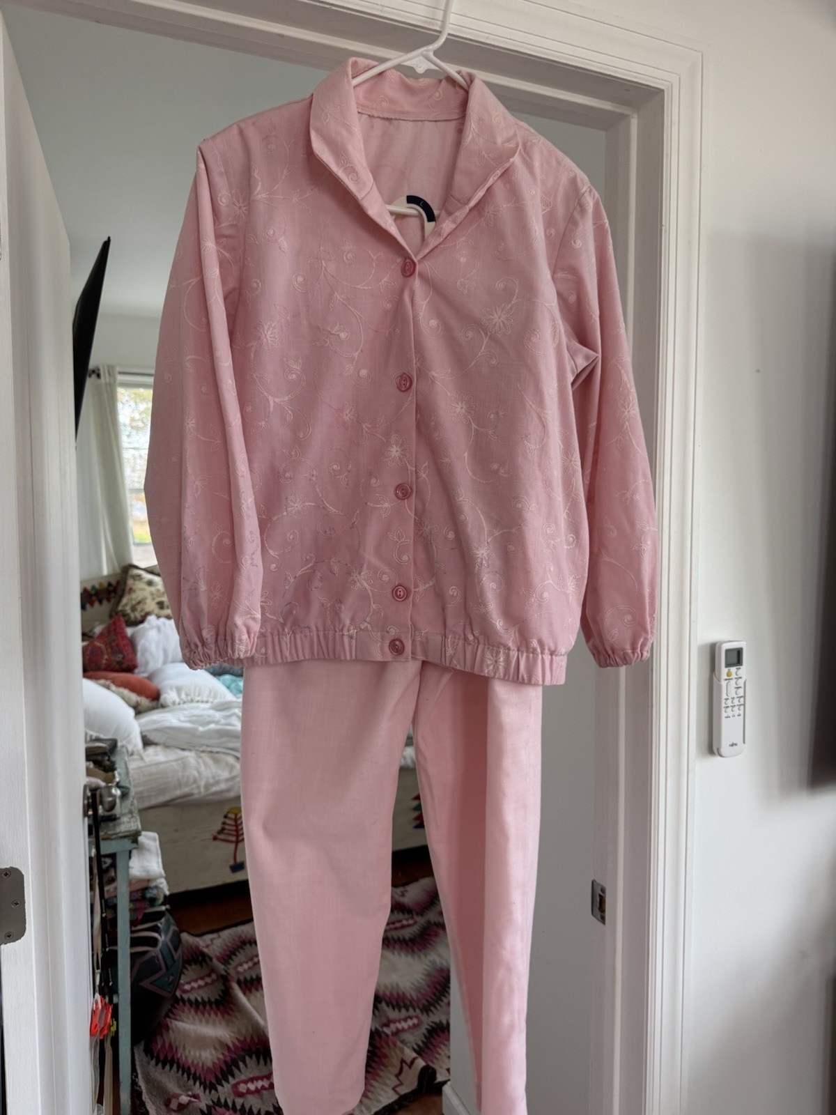 Hand Made In Bali Cotton Suit Approx L Pink Elastic Pockets Jacket And Pants