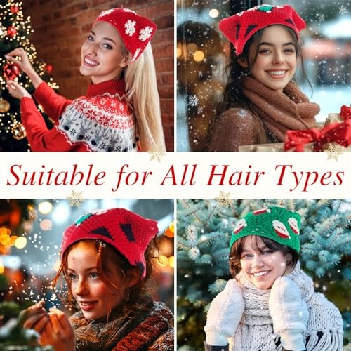 3 Pcs Christmas Crochet Headbands Bandana for Women Cotton Santa Claus Style
