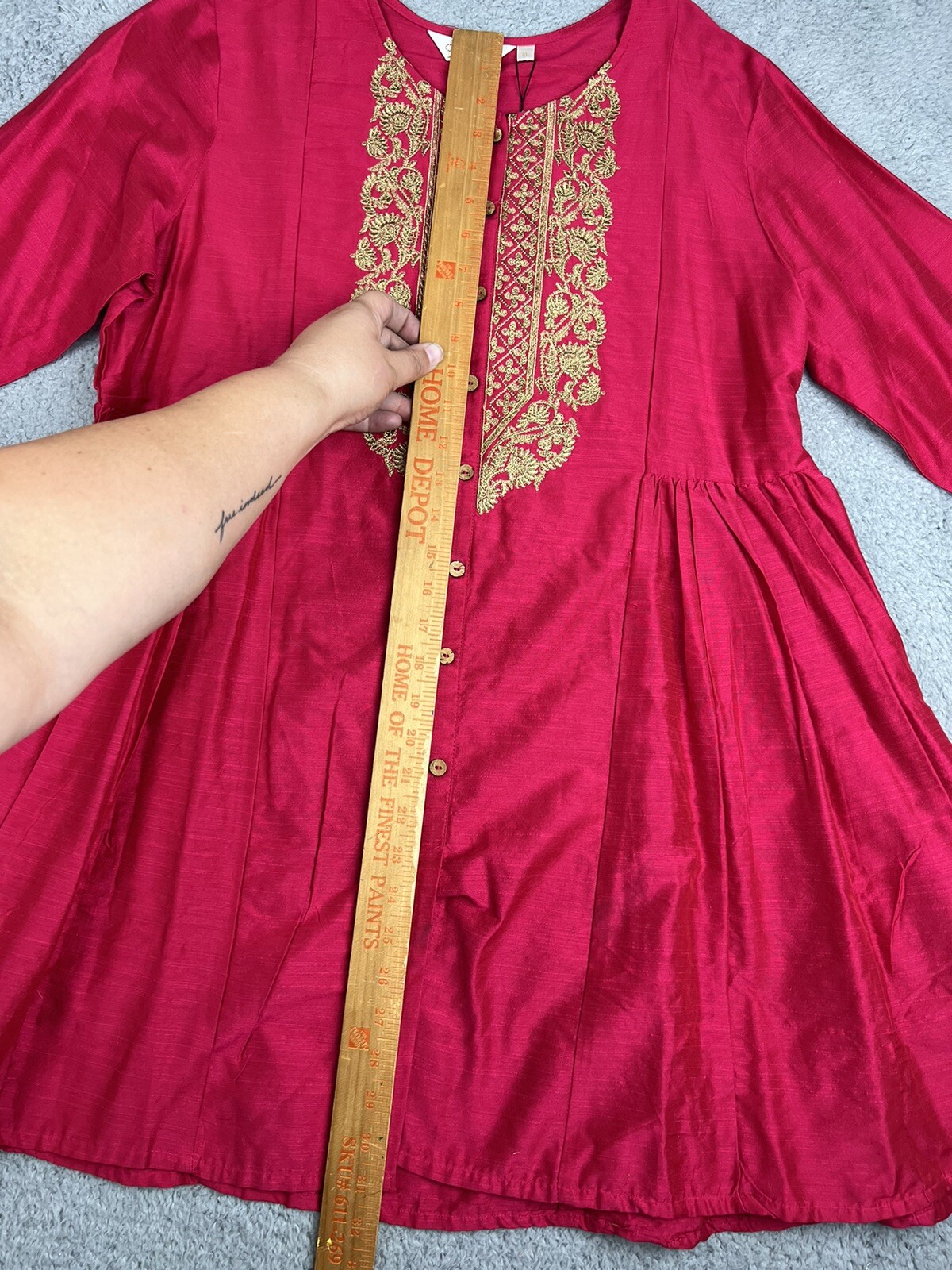 Tavisha Kurta Ethnic Indian Shirt Womens XL Barbie Pink Top Boho Flowy Gold