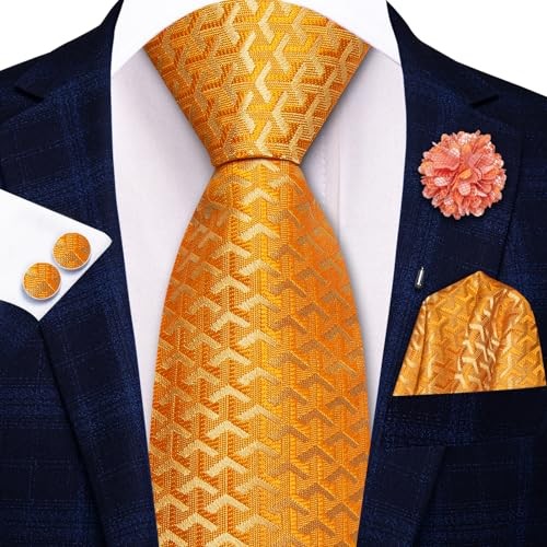 Zipper Ties for Men Pre-Tied Tie Set Silk Paisley Adjustable A Light Orange